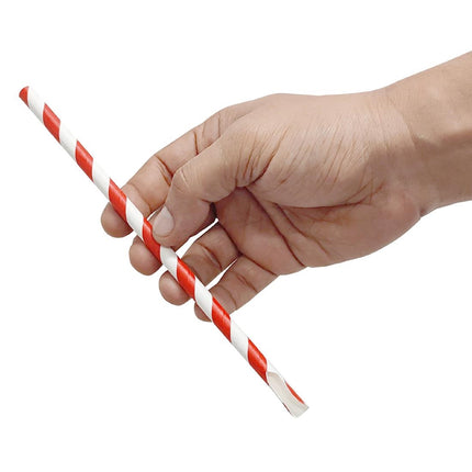 Compostable Paper Spoon Straws 8mm x 210mm | Fiesta Red & White Striped 3