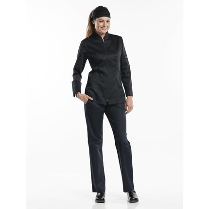 Long Sleeve Women's Chef Jacket with Zipper | Chaud Devant Monza | Black | XS | Straight Fit 2