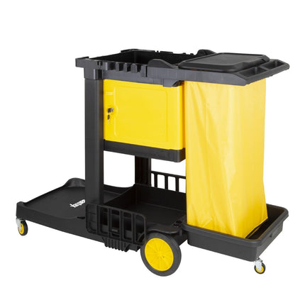 Black Cleaning Trolley with Lockable Cabinet | Jantex 2