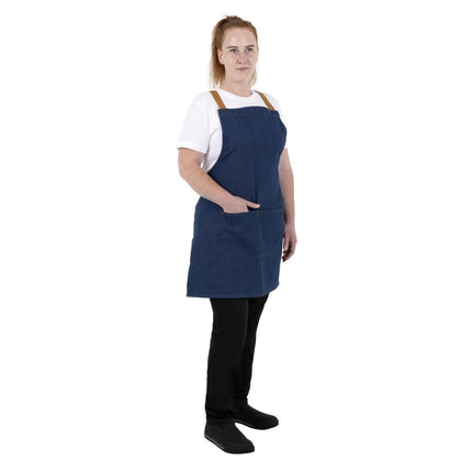 Southside Denim Blue Bistro Apron with Brown Straps 9