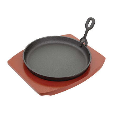 Okrogla litoželezna servirna ponvica z lesenim podstavkom | Olympia | 22cm | Težka izvedba