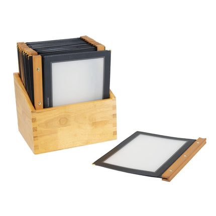 Securit A4 Menu Holders with Wooden Spine Black | Set of 20 with Wooden Box 6
