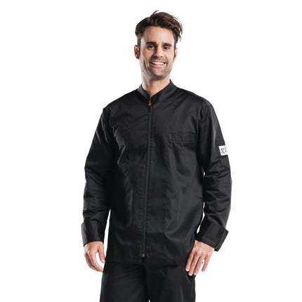 Long Sleeve Chef Jacket with Zipper | Chaud Devant Monza | Black | Straight Fit