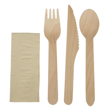 4-in-1 Individually Wrapped Wooden Cutlery Set | eGreen