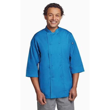 Unisex Blue Chef Jacket | Chef Works | M | Double-Breasted with 3/4 Sleeves | Polyester/Cotton Blend 5