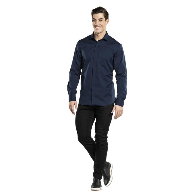 Men's Navy Stretch Shirt | Chaud Devant | Size M