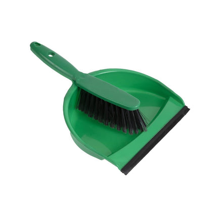 Soft Hand Broom and Dustpan Set with Rubber Edge | Jantex | Green | 22cm Wide