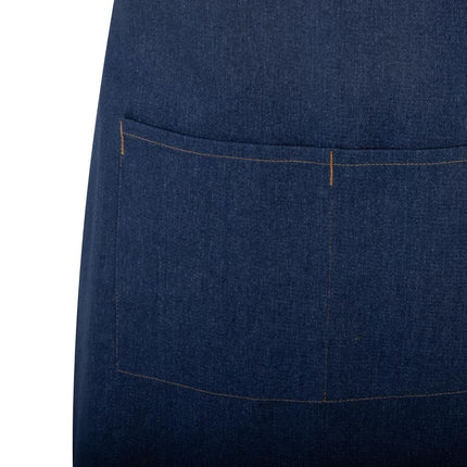 Southside Denim Blue Short Bistro Apron with Brown Straps 6