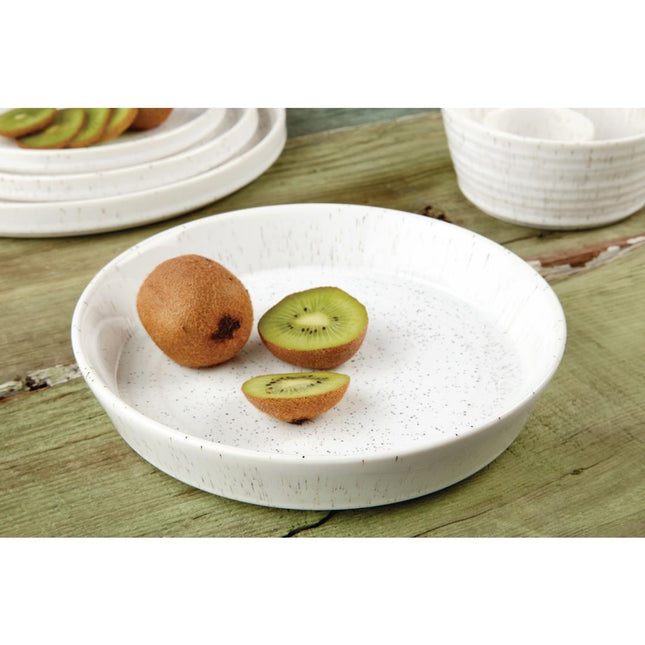 Flat Round Speckled White Porcelain Bowl 220mm | Olympia Cavolo 2