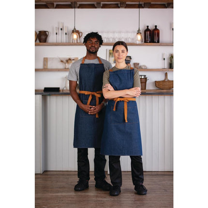 Blue Denim Halter Apron with Adjustable Neck and Double Pockets | Southside 8