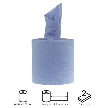Jantex Blue 2-Ply Centrefeed Hand Towel Rolls 120m | 6 Rolls
