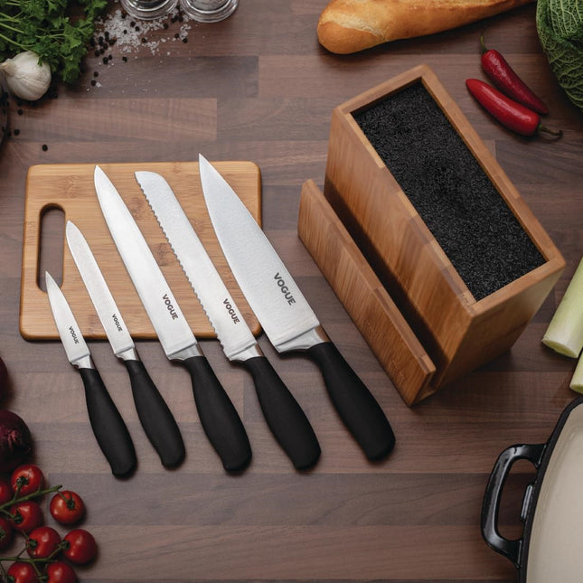 Vogue 5-Piece Soft-Grip Knife Set with Block and Cutting Board 2