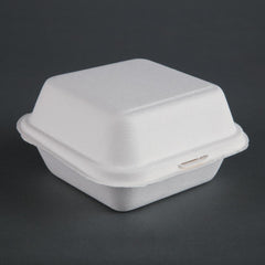 Compostable Bagasse Hamburger Boxes with Hinged Lid 153mm | Fiesta