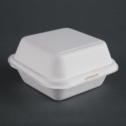 Compostable Bagasse Hamburger Boxes with Hinged Lid 153mm | Fiesta