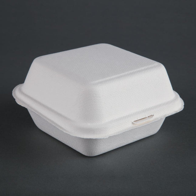 Compostable Bagasse Hamburger Boxes with Hinged Lid 153mm | Fiesta
