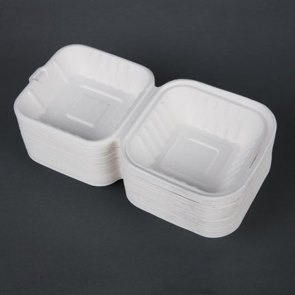 Compostable Bagasse Hamburger Boxes with Hinged Lid 152mm | Fiesta 3