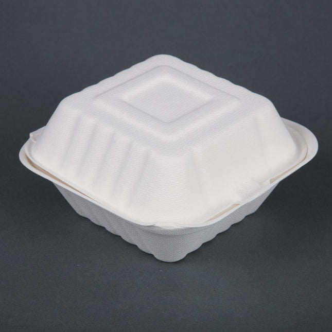 Compostable Bagasse Hamburger Boxes with Hinged Lid 152mm | Fiesta