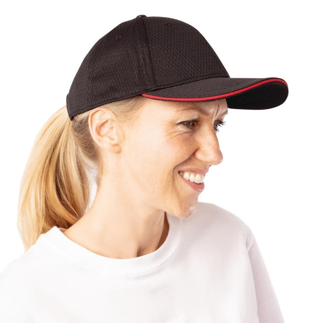 Cool Vent Baseball Cap with Contrasting Edge | Chef Works | Black and Red 2