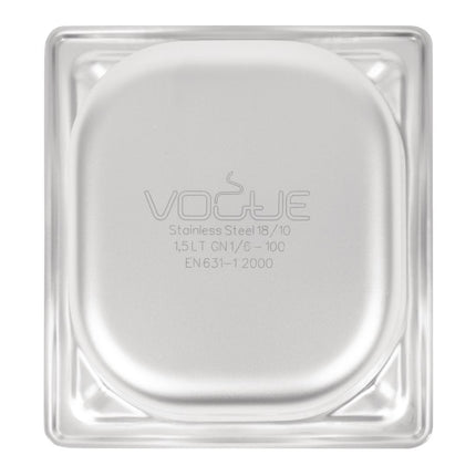 Stainless Steel GN 1/6 Container 100mm Depth | Vogue | 176x162mm 6
