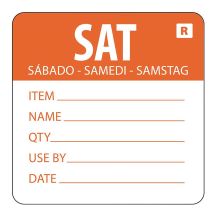 Food Storage Color-Coded Labels Saturday | Hygiplas | 5x6 cm