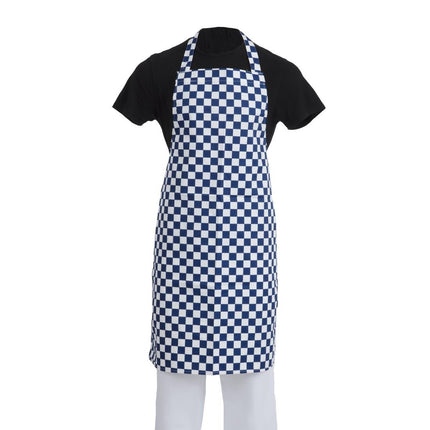 Polyester-Cotton Bib Apron Blue-White Checkered | Whites