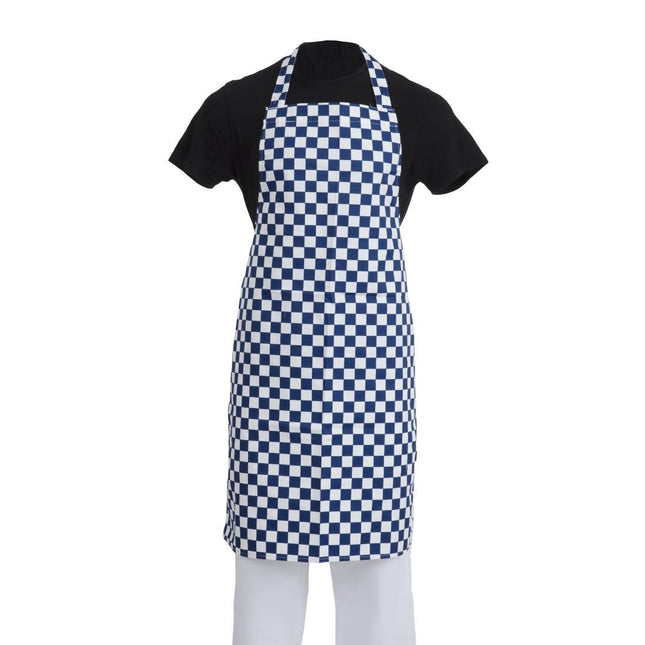Polyester-Cotton Bib Apron Blue-White Checkered | Whites