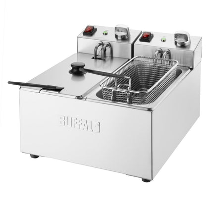 Compact Double Tank Electric Fryer with Dual Baskets | Buffalo | 2 x 3L Tanks | 2 x 2kW Elements 4