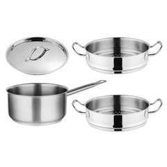 Vogue 3-Piece Cookware Set with Saucepan and Steamers