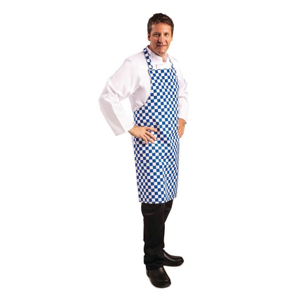 Polyester-Cotton Bib Apron Blue-White Checkered | Whites 9