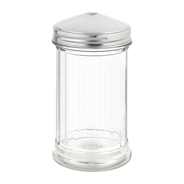 Glass Sugar Shaker with 8mm Holes and Stainless Steel Lid | Olympia