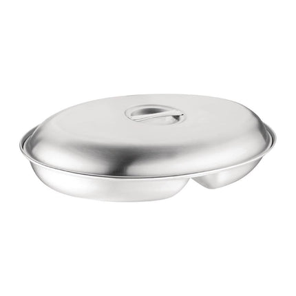 Oval Stainless Steel Covered Dish with 2 Compartments 30cm | Olympia 2