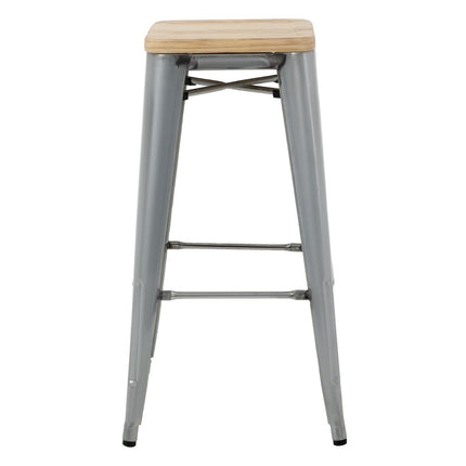 Bolero Bistro High Stools with Wooden Seat Cushion | Galvanized Steel | Set of 4 3