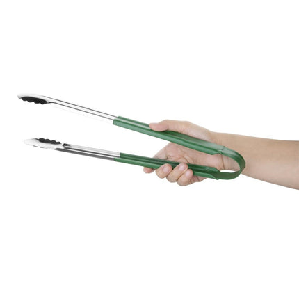 Green Color-Coded Stainless Steel Serving Tongs 40.5cm | Hygiplas 2