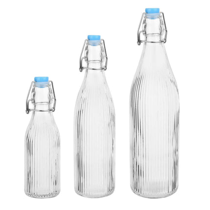 Ribbed Glass Water Bottles 1L with Swing Top | Olympia 3