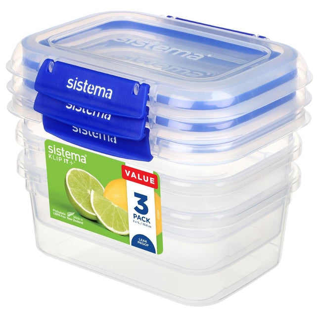 Food Storage Containers 1L (Set of 3) | Sistema Klip It Plus