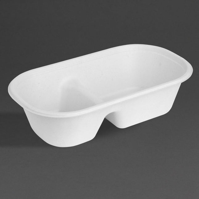 Compostable Bagasse Oval 2-Compartment Container 900ml | Fiesta