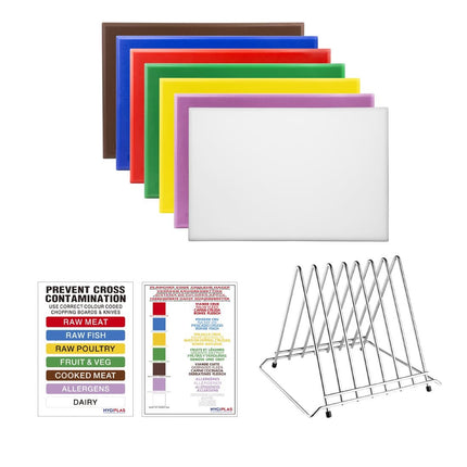 Hygiplas HDPE Colour-Coded Cutting Board Set with Rack 455x305x25mm 7