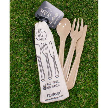 Reusable Rice Husk Cutlery Set with Jute Pouch 6