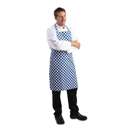 Polyester-Cotton Bib Apron Blue-White Checkered | Whites 8