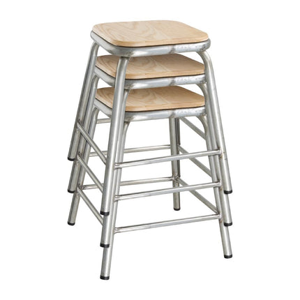 Bolero Low Galvanized Steel Stool with Wooden Seat (Set of 4) 7