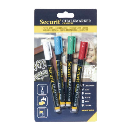 Assorted Washable Chalk Markers 2mm Tip | Securit | 4-Pack
