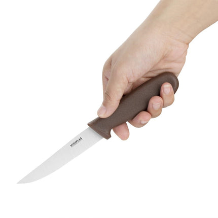 Serrated Vegetable Knife with Brown Handle | Hygiplas | 10.5cm Blade 2