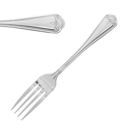 Table Forks | Olympia Jesmond | 12 Pieces | Polished 18/0 Stainless Steel with Shell Pattern Handle