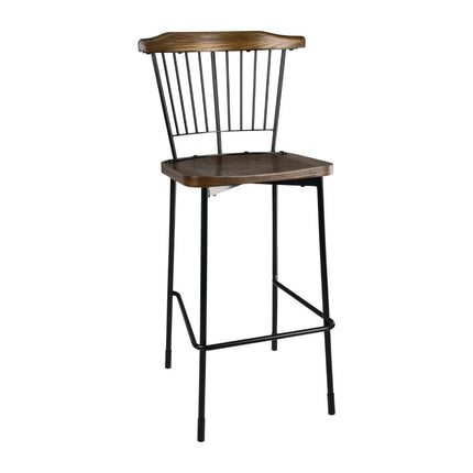 Bolero Scandi High Bar Stools Black with Wood Seat and Backrest | 2 Pieces