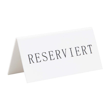 Reserved Table Stand White Acrylic Black Text German | Securit | Pack of 5