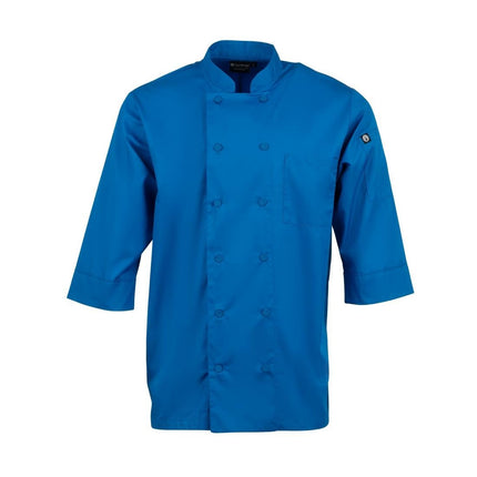 Unisex Blue Chef Jacket | Chef Works | M | Double-Breasted with 3/4 Sleeves | Polyester/Cotton Blend