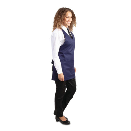 Polyester/Cotton V-Neck Waist Apron with Pocket | Whites | Dark Blue 5