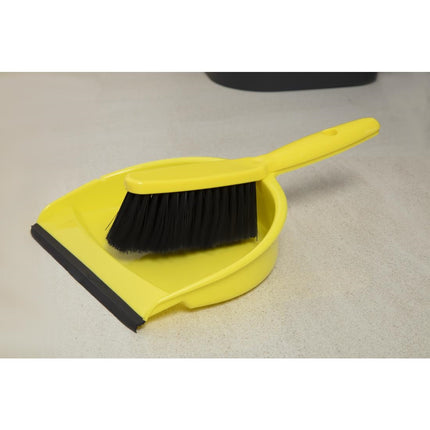 Soft Hand Broom and Dustpan Set with Rubber Edge | Jantex | Yellow | 22cm Wide 2