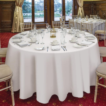 Round Heavyweight Polyester Tablecloth | Mitre Essentials Occasions | 280cm Diameter | White 3