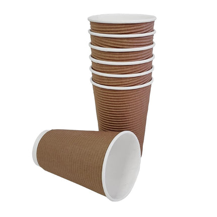 Recyclable Ribbed Kraft Coffee Cups with Insulating Wall | Fiesta | 455ml 3